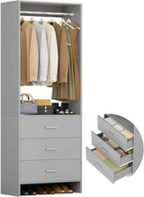 2FT Stand Closet System with 3 Wood Drawers, 24 Inch Clothes Storage Organizer for Closet & Bedroom