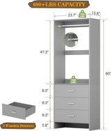 2FT Stand Closet System with 3 Wood Drawers, 24 Inch Clothes Storage Organizer for Closet & Bedroom