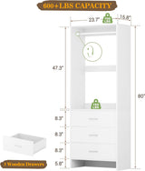 2FT Stand Closet System with 3 Wood Drawers, 24 Inch Clothes Storage Organizer for Closet & Bedroom