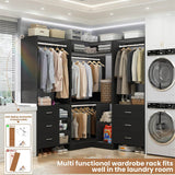 Walk-in Closet Organizer System with 3 Sets, 86.8" Stand Closet System with 6 Wood Drawers, 4 Hanging Rods, and Shelves, Load 2000+LBS