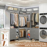 Walk-in Closet Organizer System with 3 Sets, 86.8" Stand Closet System with 6 Wood Drawers, 4 Hanging Rods, and Shelves, Load 2000+LBS