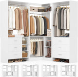 Walk-in Closet Organizer System with 3 Sets, 86.8" Stand Closet System with 6 Wood Drawers, 4 Hanging Rods, and Shelves, Load 2000+LBS