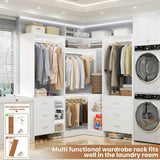 Walk-in Closet Organizer System with 3 Sets, 86.8" Stand Closet System with 6 Wood Drawers, 4 Hanging Rods, and Shelves, Load 2000+LBS