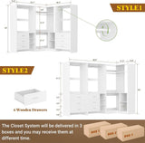 Walk-in Closet Organizer System with 3 Sets, 86.8" Stand Closet System with 6 Wood Drawers, 4 Hanging Rods, and Shelves, Load 2000+LBS