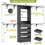 4-9FT Walk-in Closet System with 4 Drawers & Hanging Rods