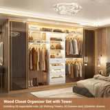 4-9FT Walk-in Closet System with 4 Drawers & Hanging Rods