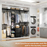 96 Inch Closet System with Drawers, Clothes Hanging Rack with Hanging Rods & Shelves, Wall Mounted, Heavy Duty