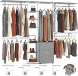 96 Inch Closet System with Drawers, Clothes Hanging Rack with Hanging Rods & Shelves, Wall Mounted, Heavy Duty