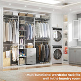 96 Inch Closet System with Drawers, Clothes Hanging Rack with Hanging Rods & Shelves, Wall Mounted, Heavy Duty