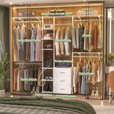 96 Inch Closet System with Drawers, Clothes Hanging Rack with Hanging Rods & Shelves, Wall Mounted, Heavy Duty