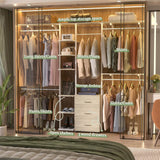 96 Inch Closet System with Drawers, Clothes Hanging Rack with Hanging Rods & Shelves, Wall Mounted, Heavy Duty