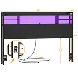 Full Size Headboard with Storage Shelf for Full Size Bed, with Power Outlets & LED Light