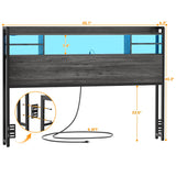 Full Size Headboard with Storage Shelf for Full Size Bed, with Power Outlets & LED Light