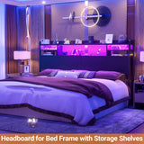 King Size Headboard with Storage Shelf for King Size Bed, with Power Outlets & LED Light