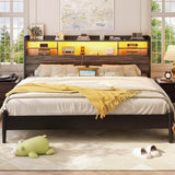 King Size Headboard with Storage Shelf for King Size Bed, with Power Outlets & LED Light