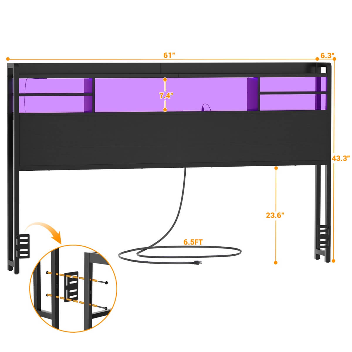 Queen Size Headboard with Storage Shelf for Queen Size Bed, with Power Outlets & LED Light