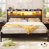 Queen Size Headboard with Storage Shelf for Queen Size Bed, with Power Outlets & LED Light