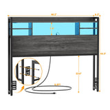 Twin Size Headboard with Storage Shelf for Twin Size Bed, with Power Outlets & LED Light