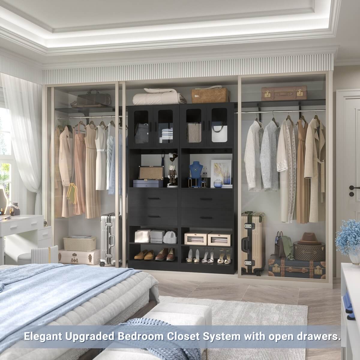 5FT Walk-in Closet System with Drawers & Doors, 60'' Wardrobe Closet with Hanging Rod, for Bedroom, Closet