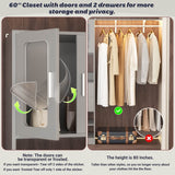 5FT Walk-in Closet System with Drawers & Doors, 60'' Wardrobe Closet with Hanging Rod, for Bedroom, Closet