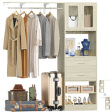 5FT Walk-in Closet System with Drawers & Doors, 60'' Wardrobe Closet with Hanging Rod, for Bedroom, Closet