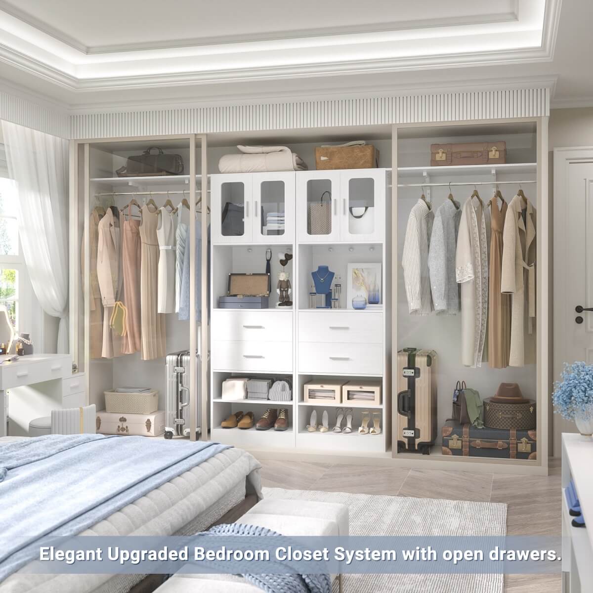 5FT Walk-in Closet System with Drawers & Doors, 60'' Wardrobe Closet with Hanging Rod, for Bedroom, Closet