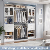 5FT Walk-in Closet System with Drawers & Doors, 60'' Wardrobe Closet with Hanging Rod, for Bedroom, Closet