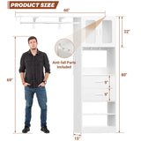 5FT Walk-in Closet System with Drawers & Doors, 60'' Wardrobe Closet with Hanging Rod, for Bedroom, Closet