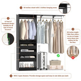 60'' Closet System with 3 Wooden Drawers & Hanging Rods, Heavy Duty Closet Organizer for Small Space