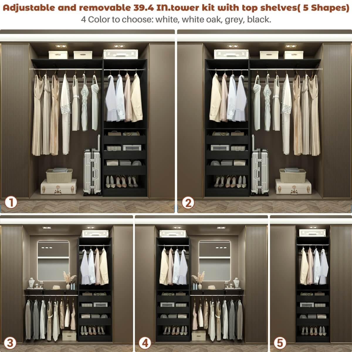 60'' Closet System with 3 Wooden Drawers & Hanging Rods, Heavy Duty Closet Organizer for Small Space