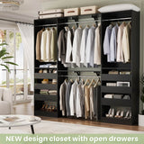 60'' Closet System with 3 Wooden Drawers & Hanging Rods, Heavy Duty Closet Organizer for Small Space