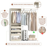 60'' Closet System with 3 Wooden Drawers & Hanging Rods, Heavy Duty Closet Organizer for Small Space