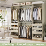 60'' Closet System with 3 Wooden Drawers & Hanging Rods, Heavy Duty Closet Organizer for Small Space