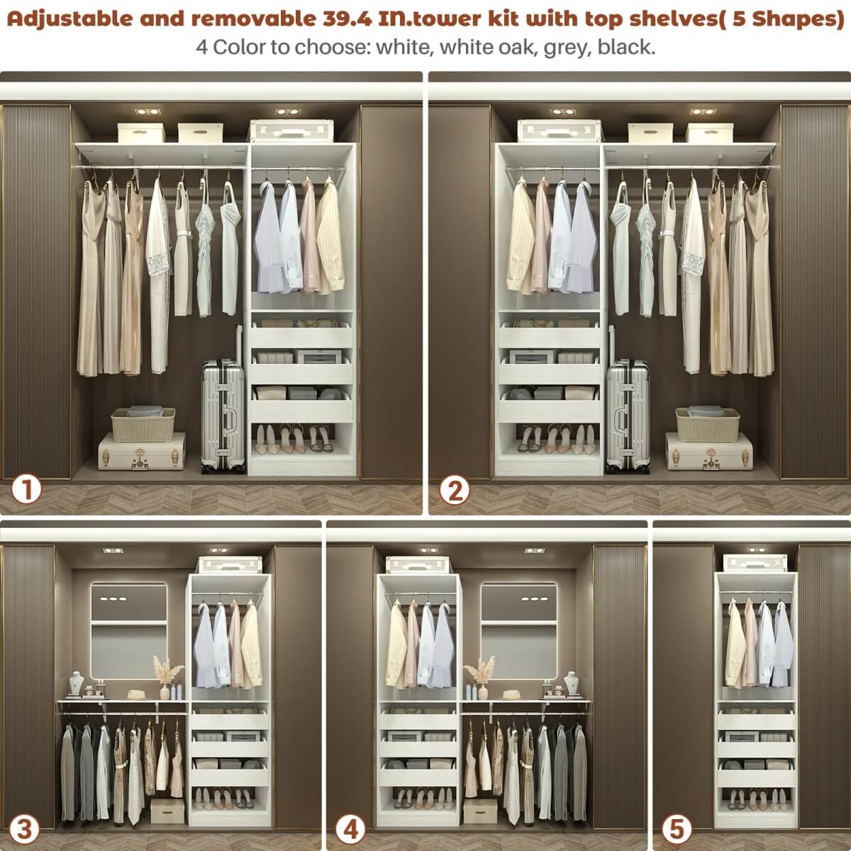 60'' Closet System with 3 Wooden Drawers & Hanging Rods, Heavy Duty Closet Organizer for Small Space