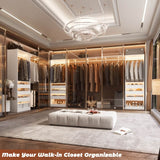 60'' Closet System with 3 Wooden Drawers & Hanging Rods, Heavy Duty Closet Organizer for Small Space