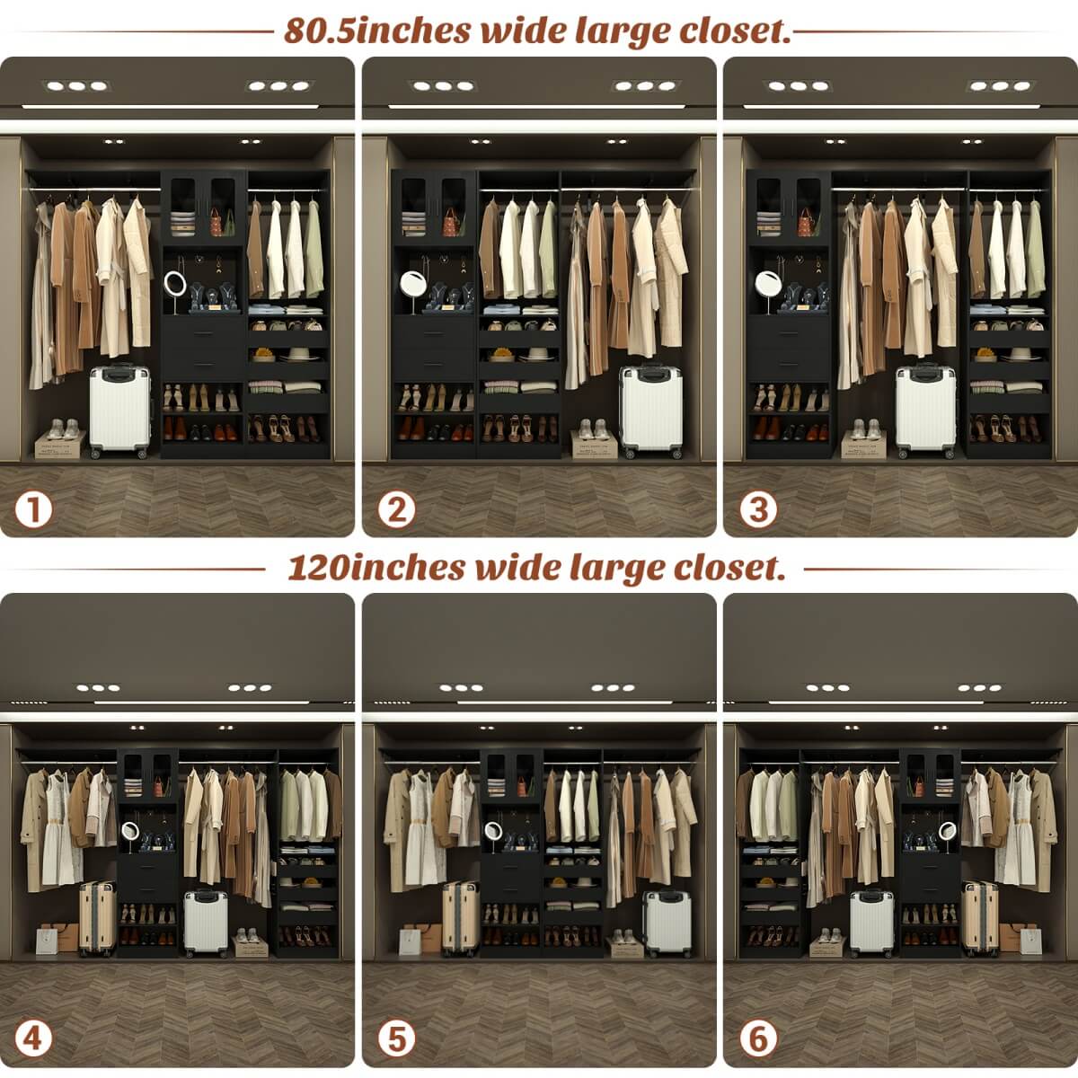 120'' 2-in-1 Closet System, Walk in Closet with 5 Drawers and Shoe Rack