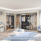 120'' 2-in-1 Closet System, Walk in Closet with 5 Drawers and Shoe Rack