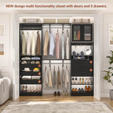 120'' 2-in-1 Closet System, Walk in Closet with 5 Drawers and Shoe Rack