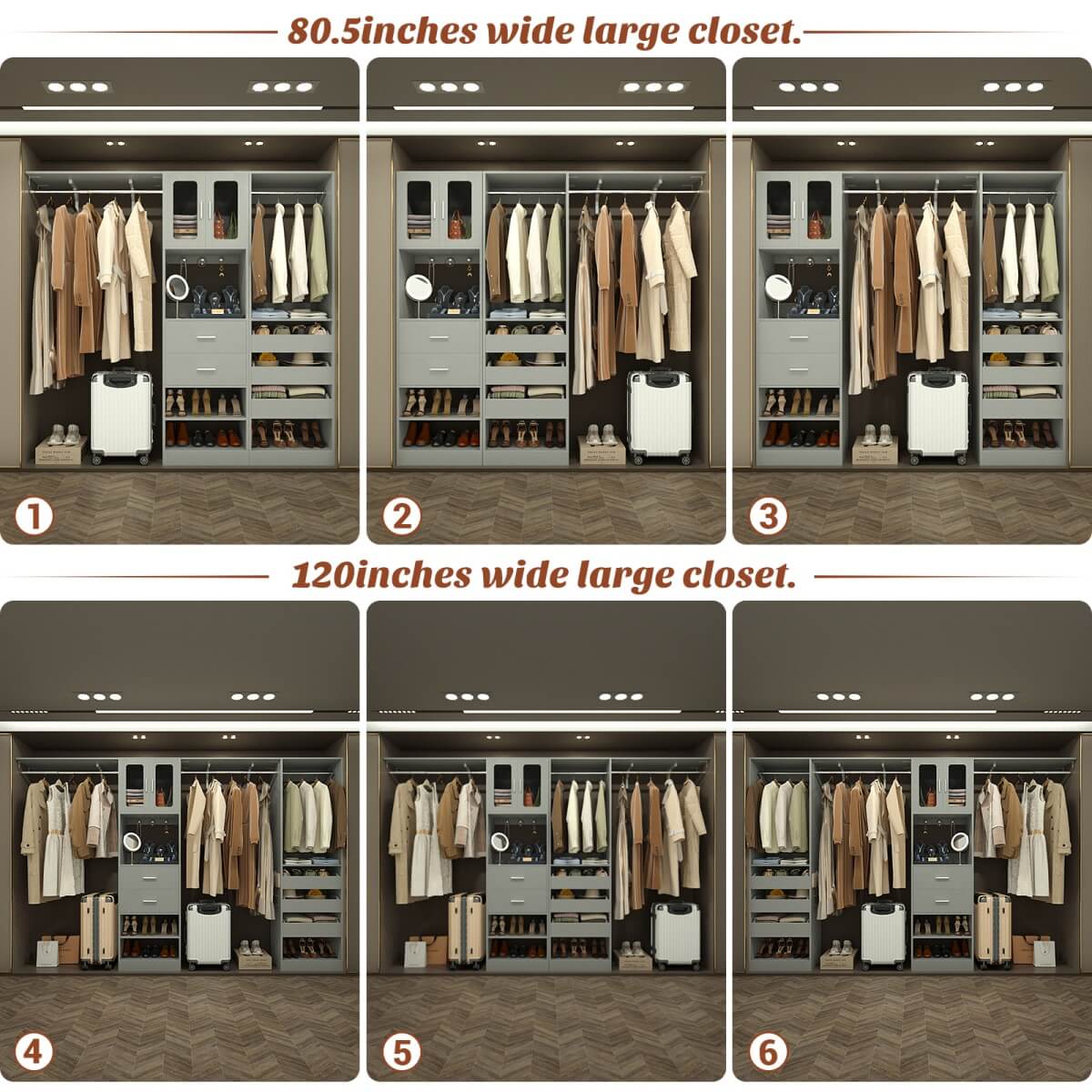 120'' 2-in-1 Closet System, Walk in Closet with 5 Drawers and Shoe Rack