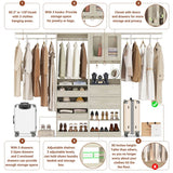 120'' 2-in-1 Closet System, Walk in Closet with 5 Drawers and Shoe Rack