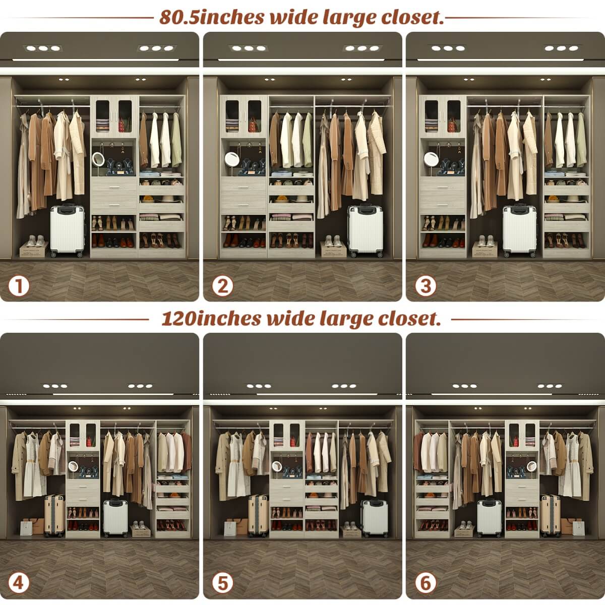 120'' 2-in-1 Closet System, Walk in Closet with 5 Drawers and Shoe Rack