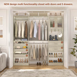 120'' 2-in-1 Closet System, Walk in Closet with 5 Drawers and Shoe Rack