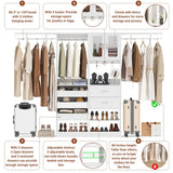 120'' 2-in-1 Closet System, Walk in Closet with 5 Drawers and Shoe Rack