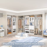 120'' 2-in-1 Closet System, Walk in Closet with 5 Drawers and Shoe Rack