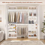 120'' 2-in-1 Closet System, Walk in Closet with 5 Drawers and Shoe Rack