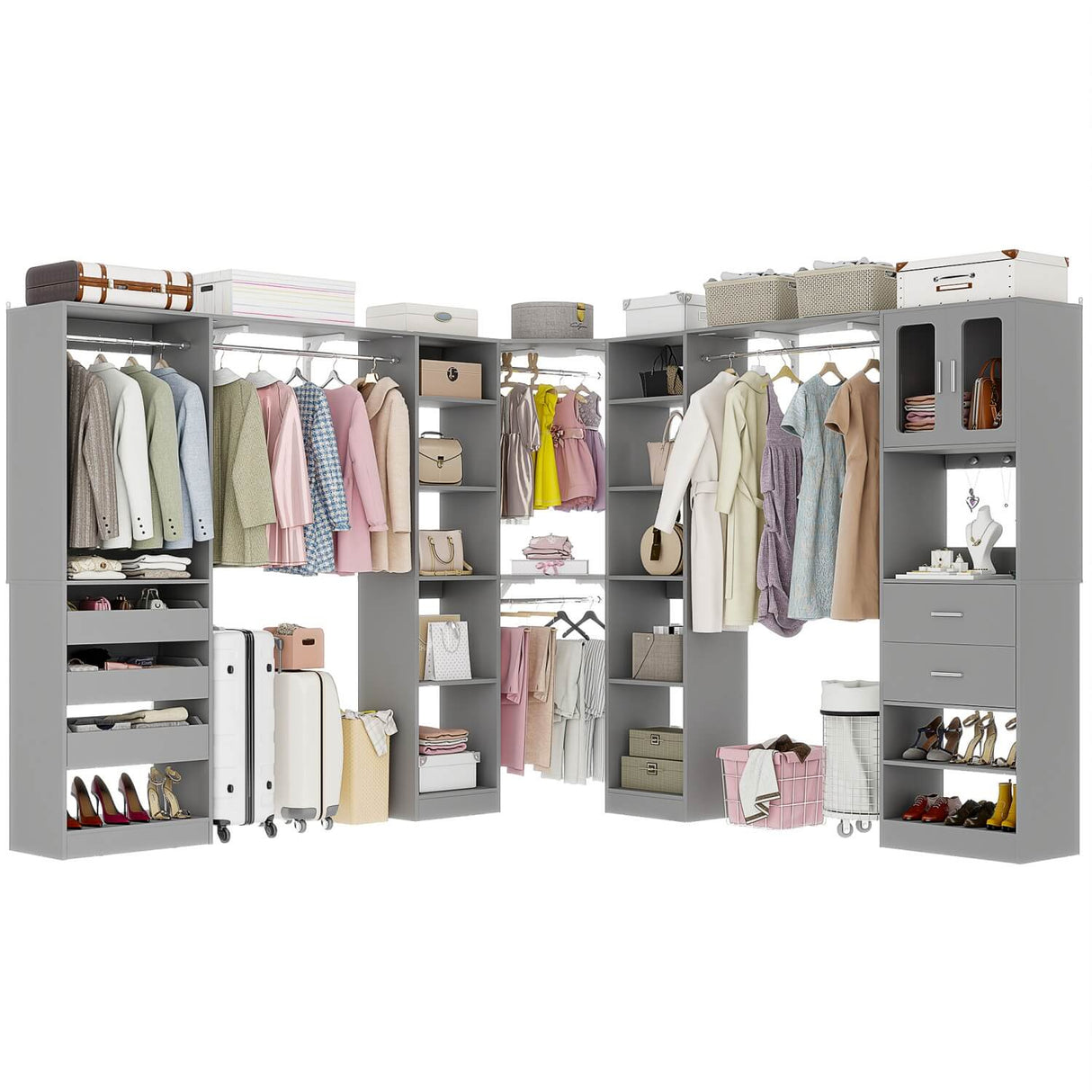 3-in-1 Walk in Closet System with Drawers and Shelves, Heavy Duty Closet Organizer System, 80'' Height, 2000 LBS Weight Capacity