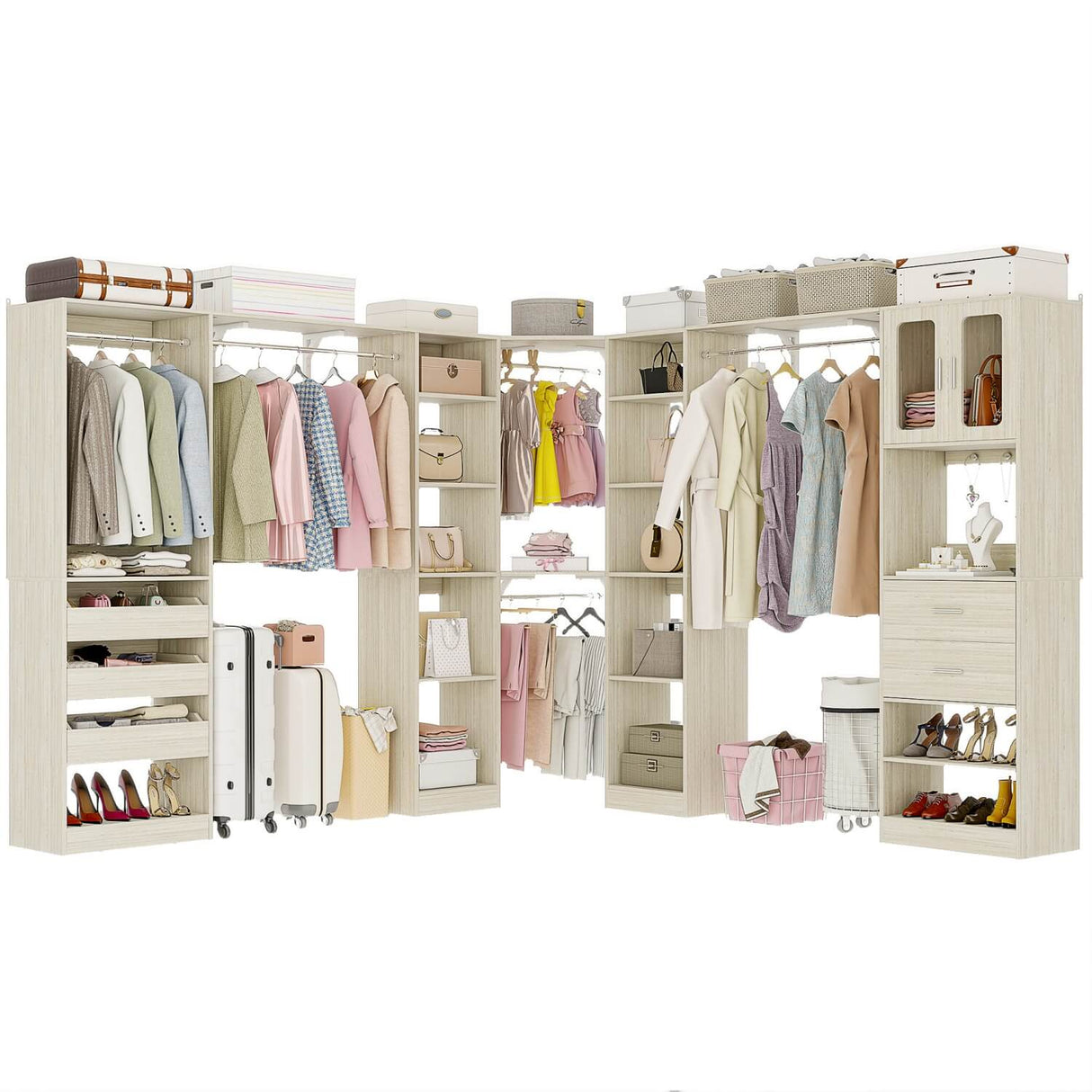 3-in-1 Walk in Closet System with Drawers and Shelves, Heavy Duty Closet Organizer System, 80'' Height, 2000 LBS Weight Capacity