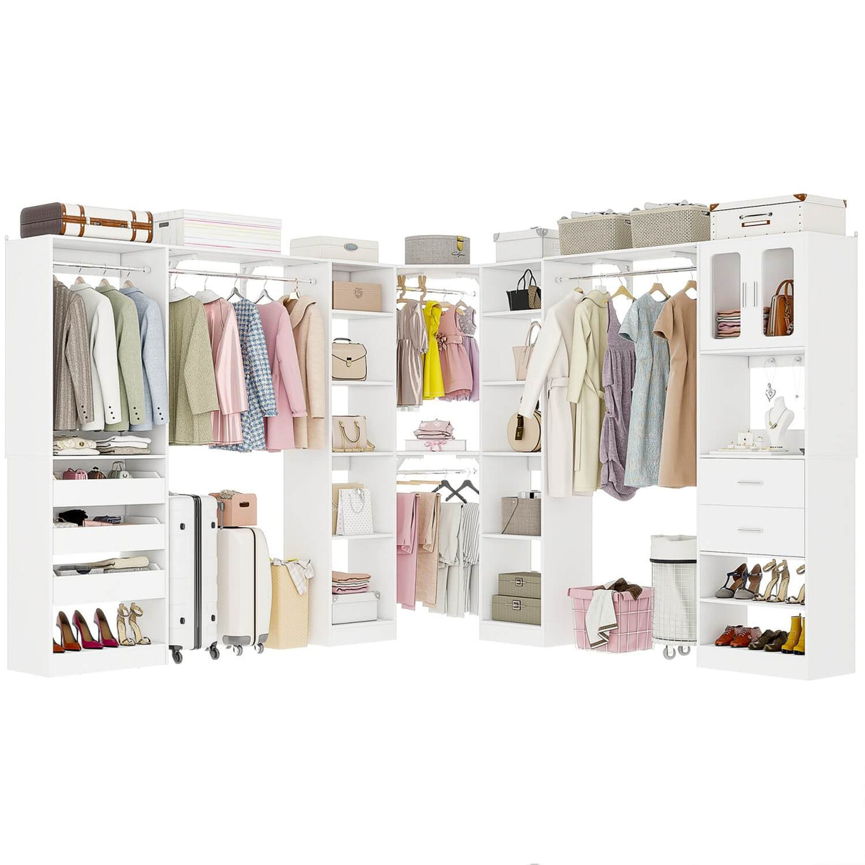 3-in-1 Walk in Closet System with Drawers and Shelves, Heavy Duty Closet Organizer System, 80'' Height, 2000 LBS Weight Capacity