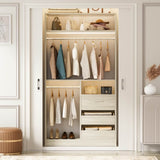 36'' Walk in Closet System with 3 Wooden Drawers, Freestanding WardrobeCloset with 2 Hanging Rods