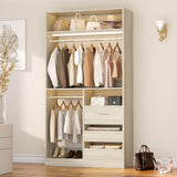 36'' Walk in Closet System with 3 Wooden Drawers, Freestanding WardrobeCloset with 2 Hanging Rods